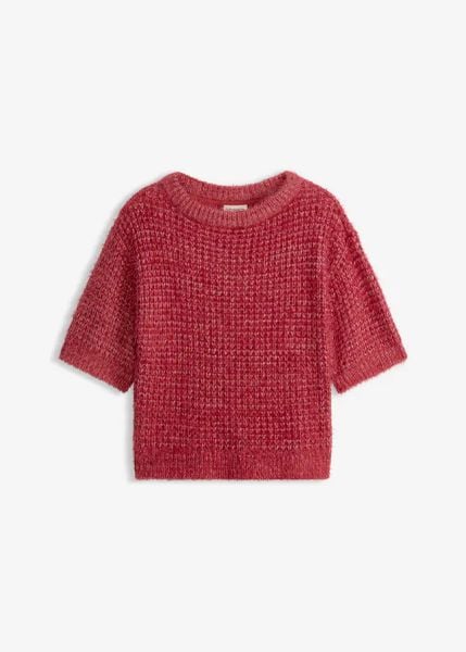 Gruby sweter z puszystej przędzy. Czerwone swetry klasyczne bonprix, bez kołnierzyka. Za 179,99 zł.
