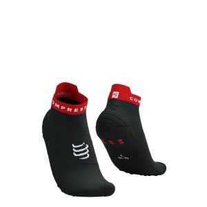 Skarpetki biegowe Compressport ProRacing Socks V4 Run Low black/core red. Czarne skarpetki Compressport, bez wzorów. Za 79,99 zł.
