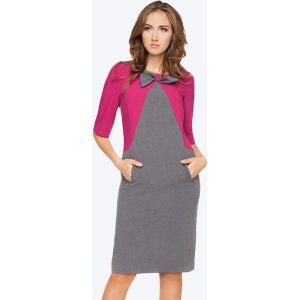 Sukienka w kolorze szaro-różowym. Sukienki marki Far Far Fashion. W wyprzedaży za 84,95 zł.