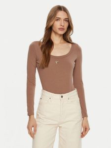 Guess Body V4YP07 J1314 Brązowy Slim Fit. Brązowe body i gorsety Guess, z aplikacjami, z bawełny. Za 195,00 zł.