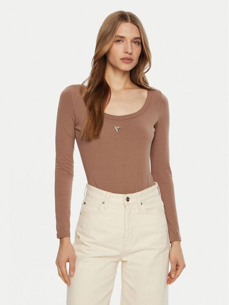 Guess Body V4YP07 J1314 Brązowy Slim Fit. Brązowe body i gorsety Guess, z aplikacjami, z bawełny. Za 189,99 zł.