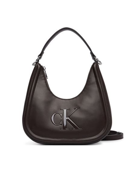 Calvin Klein Torebka Bold Ck Small Crescent Bag LV04F3561G Brązowy ciemny. Brązowe torebki klasyczne Calvin Klein, bez wzorów, ze skóry, bez dodatków. Za 409,99 zł.