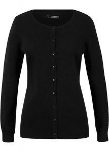 Sweter rozpinany basic z bawełny z recyklingu. Czarne kardigany bonprix, z bawełny, bez kołnierzyka. Za 64,99 zł.