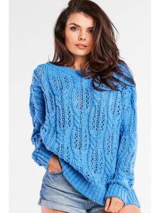 Awama Sweter w kolorze niebieskim rozmiar: onesize. Niebieskie swetry oversize Awama, bez wzorów, bez ramiączek. Za 105,88 zł.