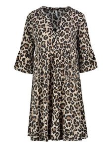 Sublevel Sukienka w kolorze beżowo-brązowym rozmiar: L. Brązowe sukienki Sublevel, na imprezę, l, bez wzorów, z wiskozy, klasyczne, bez kołnierzyka, bez ramiączek, midi. Za 96,83 zł.