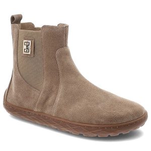 Brązowe Botki Barefoot Armodo Wygodne Obuwie Damskie. Brązowe botki Armodo, z aplikacjami, z weluru, bez obcasa, bez zapięcia. Za 314,99 zł.
