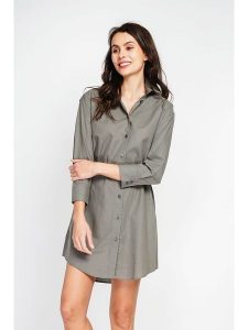 ASSUILI Lniana sukienka w kolorze khaki rozmiar: 38. Brązowe sukienki Assuili, na co dzień, bez wzorów, ze lnu, bez kołnierzyka, bez ramiączek, mini, proste. Za 195,99 zł.