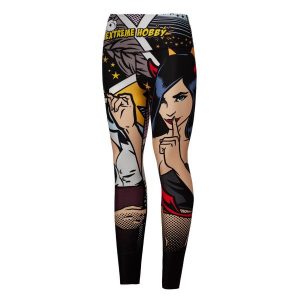 Legginsy sportowe damskie z wysokim stanem EXTREME HOBBY COMICS. Czarne legginsy EXTREME HOBBY, bez wzorów, z elastanu, z podwyższonym stanem. Za 229,00 zł.