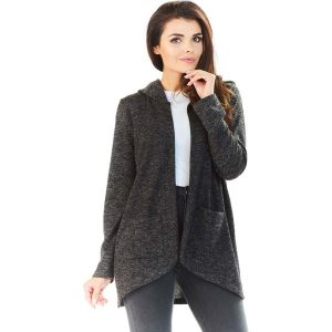 Grafitowy Sweter Asymetryczny bez Zapięcia z Kapturem. Kardigany marki Molly.pl. Za 129,90 zł.