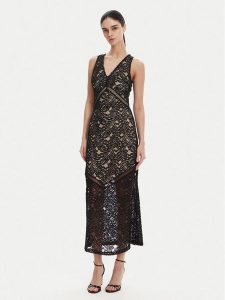 Guess Sukienka koktajlowa W5GT37 KCS90 Czarny Slim Fit. Czarne kombinezony Guess, l, z aplikacjami, z bawełny, wizytowe, bez kołnierzyka, bez ramiączek. Za 399,99 zł.