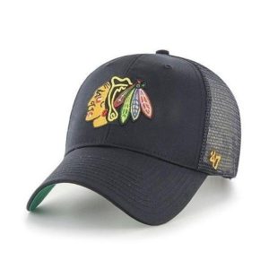 Czapka z daszkiem 47 Brand NHL Chicago Blackhawks Trucker H-BRANS04CTP-BK. Czarne czapki 47 Brand, bez wzorów. Za 108,00 zł.