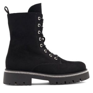 Trzewiki Jenny Fairy. Czarne botki Jenny Fairy, bez wzorów, bez obcasa, na płaskiej podeszwie, bez zapięcia. Za 159,99 zł.