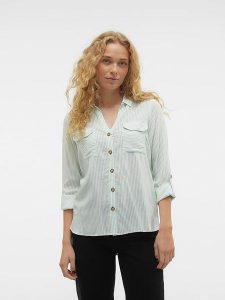 Vero Moda Koszula w kolorze jasnozielono-białym rozmiar: S. Białe koszule Vero Moda, s, bez wzorów, bez kołnierzyka, bez ramiączek. Za 43,88 zł.