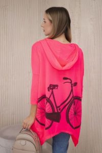 Bluza z nadrukiem roweru różowy neon. Czerwone bluzy KESI, l, bez wzorów, z bawełny, z kapturem. Za 218,51 zł.