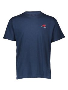 New Balance Koszulka "Uni-ssentials" w kolorze granatowym rozmiar: M-L. Niebieskie bluzki New Balance, l, bez wzorów, bez kołnierzyka, bez ramiączek. Za 83,42 zł.