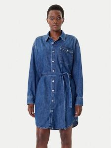 G-Star Raw Sukienka jeansowa D26814-D252 Granatowy Regular Fit. Niebieskie sukienki G-Star Raw, xs, bez wzorów, z bawełny, retro, bez kołnierzyka, bez ramiączek. Za 519,99 zł.
