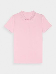 4F Koszulka polo slim damska - różowa S. Czerwone bluzki 4f, s, bez wzorów, z bawełny, klasyczne, bez kołnierzyka, bez ramiączek. Za 89,99 zł.