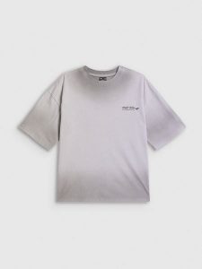 4F T-shirt loose z nadrukiem damski - szary XS. Szare t-shirty 4f, xs, bez wzorów, z bawełny, bez kołnierzyka, bez ramiączek. Za 79,99 zł.