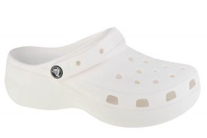 Klapki Crocs Model Classic Platform Clog W Kolor Biały. Białe klapki Crocs, bez wzorów, z gumy, bez obcasa. Za 275,00 zł.