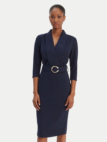 Rinascimento Sukienka koktajlowa CFC0126777003 Granatowy Slim Fit. Niebieskie kombinezony Rinascimento, l, bez wzorów, z syntetyku, wizytowe, bez kołnierzyka, bez ramiączek. Za 489,99 zł.
