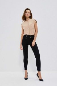 Legginsy z ozdobnym pasem. Czarne legginsy MOODO, bez wzorów, z elastanu, długie. W wyprzedaży za 49,99 zł.