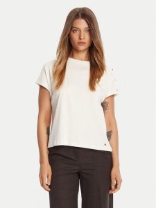 Tommy Hilfiger T-Shirt Gold Button WW0WW47455 Écru Regular Fit. T-shirty TOMMY HILFIGER, m, bez wzorów, z bawełny, bez kołnierzyka, bez ramiączek. Za 159,99 zł.