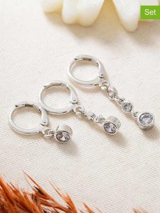 Lodie Silver Posrebrzane kolczyki-kreole (3 szt.) z cyrkoniami rozmiar: onesize. Szare kolczyki Lodie Silver, z cyrkonią, metalowe. Za 87,81 zł.