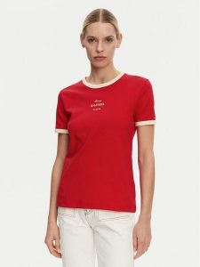 Tommy Hilfiger T-Shirt Monotype WW0WW44586 Czerwony Regular Fit. Czerwone t-shirty TOMMY HILFIGER, m, bez wzorów, z bawełny, bez kołnierzyka, bez ramiączek. Za 169,99 zł.