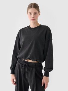4F Bluza dresowa nierozpinana bez kaptura damska - czarna M. Czarne bluzy 4f, m, bez wzorów, z bawełny, bez kaptura. W wyprzedaży za 79,99 zł.