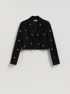 Marynarka z aplikacjami - czarny. Czarne marynarki i żakiety Reserved, l, z aplikacjami, z dzianiny. Za 179,99 zł.