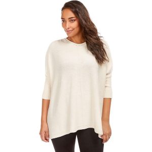 Sweter w kolorze beżowym. Brązowe swetry oversize marki Cashmere Curve, z kaszmiru, z okrągłym kołnierzem. W wyprzedaży za 151,95 zł.