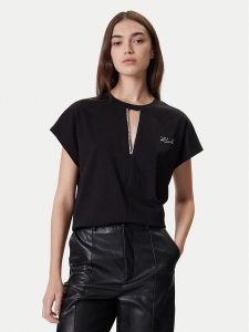 KARL LAGERFELD Bluzka A4W17046 Czarny Relaxed Fit. Czarne bluzki KARL LAGERFELD, s, bez wzorów, z bawełny, bez kołnierzyka, bez ramiączek. Za 349,99 zł.