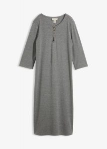 Sukienka dresowa, rękawy 3/4. Szare sukienki bonprix, bez wzorów, z dresówki, bez kołnierzyka, bez ramiączek. Za 67,99 zł.