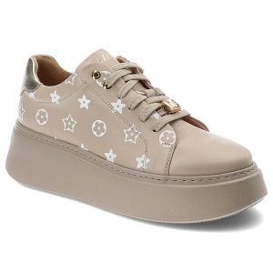 Beżowe Sneakersy Libero Półbuty Damskie Premium. Brązowe półbuty Libero, bez wzorów, ze skóry, bez obcasa, bez zapięcia. Za 449,00 zł.