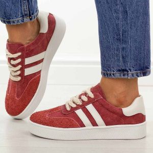 Bordowe skórzane półbuty damskie Filippo Dp7512/26. Czerwone półbuty Filippo, na jesień, bez wzorów, z jeansu, bez obcasa, na płaskiej podeszwie, bez zapięcia. Za 239,00 zł.