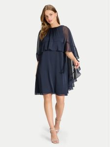 Swing Sukienka koktajlowa 5AJ09800 Granatowy Regular Fit. Niebieskie sukienki Swing, bez wzorów, z syntetyku, wizytowe, bez kołnierzyka, bez ramiączek. Za 672,99 zł.