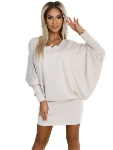 Numoco Sukienka w kolorze kremowym rozmiar: L/XL. Brązowe sukienki NUMOCO, l, bez wzorów, bez kołnierzyka, bez ramiączek, mini. Za 144,92 zł.