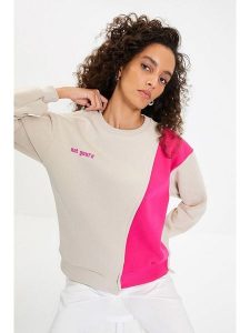 Trendyol Bluza w kolorze beżowo-różowym rozmiar: XL. Brązowe bluzy Trendyol, xl, bez wzorów, bez kaptura. Za 83,42 zł.