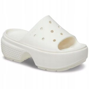 Klapki Dla Dorosłych Crocs Stomp Slide. Czerwone klapki Crocs, bez wzorów, z materiału, bez obcasa. Za 202,99 zł.