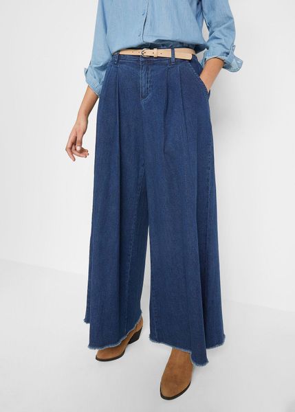 Spódnico-spodnie jeansowe, wide leg, z wygodnym pasem. Niebieskie jeansy bonprix, bez wzorów, z jeansu. Za 159,99 zł.