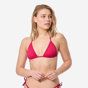 Góra kostiumu kąpielowego surfingowego damska Olaian Mae. Czerwone bikini OLAIAN, bez wzorów, z elastanu. Za 19,99 zł.