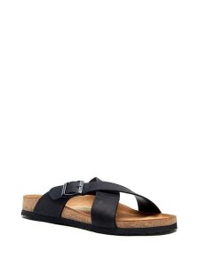 Comfortfusse Skórzane klapki w kolorze czarnym rozmiar: 44. Czarne klapki Comfortfüße, bez wzorów, z otwartym noskiem, bez obcasa. Za 252,99 zł.