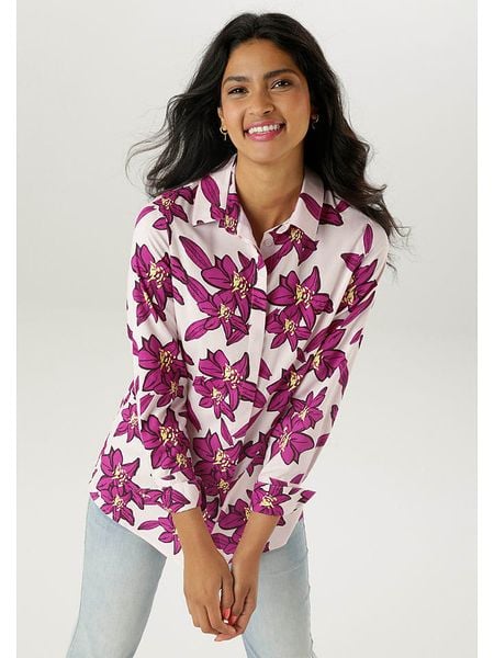 Aniston Bluzka w kolorze biało-fioletowym rozmiar: 38. Białe bluzki Aniston, bez wzorów, z wiskozy, bez kołnierzyka, bez ramiączek. Za 52,30 zł.