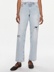 Tommy Jeans Jeansy Sophie DW0DW18111 Niebieski Straight Fit. Niebieskie jeansy Tommy Jeans, bez wzorów, z bawełny. Za 309,99 zł.