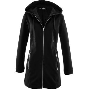Długa bluza rozpinana z kieszeniami z zamkiem. Czarne bluzy bonprix, bez wzorów, z kapturem. Za 149,99 zł.