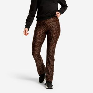 Legginsy fitness damskie Domyos regular. Brązowe legginsy DOMYOS, bez wzorów, z materiału, z podwyższonym stanem, długie. Za 69,99 zł.