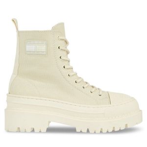 Botki Tommy Hilfiger. Brązowe botki TOMMY HILFIGER, bez wzorów, bez obcasa, na płaskiej podeszwie, bez zapięcia. Za 449,99 zł.