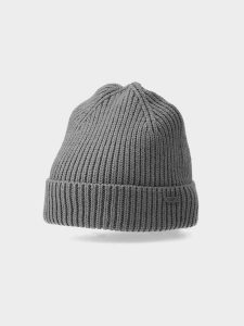 4F Czapka zimowa z dodatkiem materiałów z recyklingu damska S. Szare czapki 4f, bez wzorów, z materiału. W wyprzedaży za 4,99 zł.