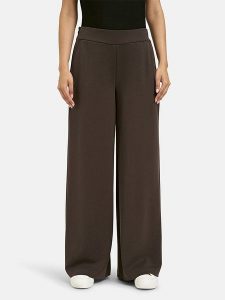 Milano Italy Spodnie w kolorze ciemnobrązowym rozmiar: L. Brązowe spodnie z wysokim stanem Milano Italy, bez wzorów, z materiału, z podwyższonym stanem. Za 173,99 zł.