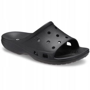 Klapki Dla Dorosłych Crocs Saturday Slide. Czarne klapki Crocs, bez wzorów, z materiału, bez obcasa. Za 139,99 zł.